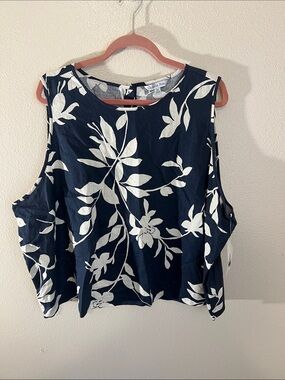 Floral Navy Cold-Shoulder Tank Top